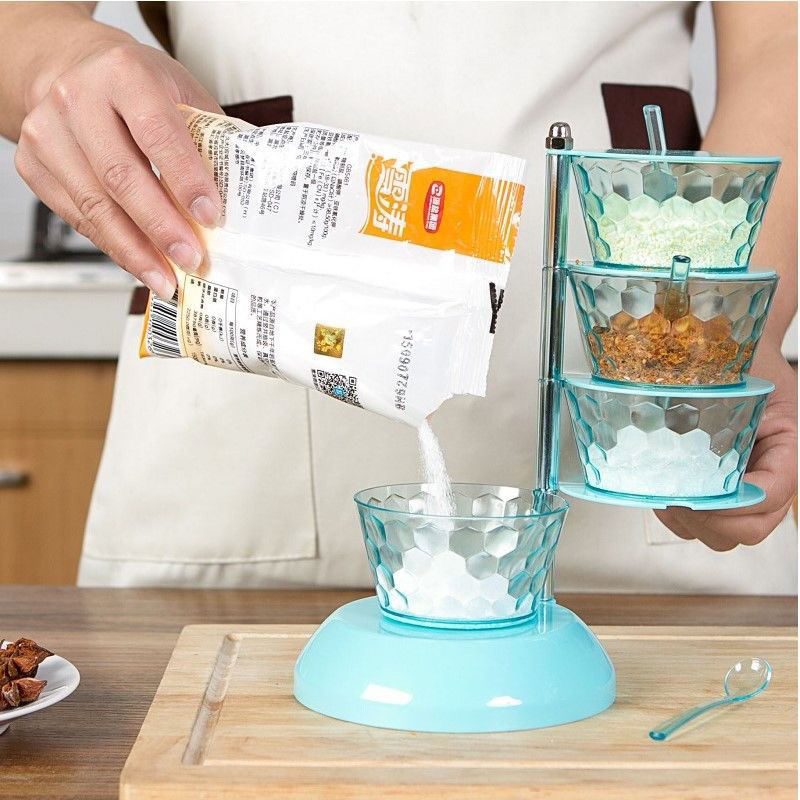 Seasoning box with small spoon set, household combination kitchenware, multi-functional kitchen, rotatable seasoning box set detail image 4