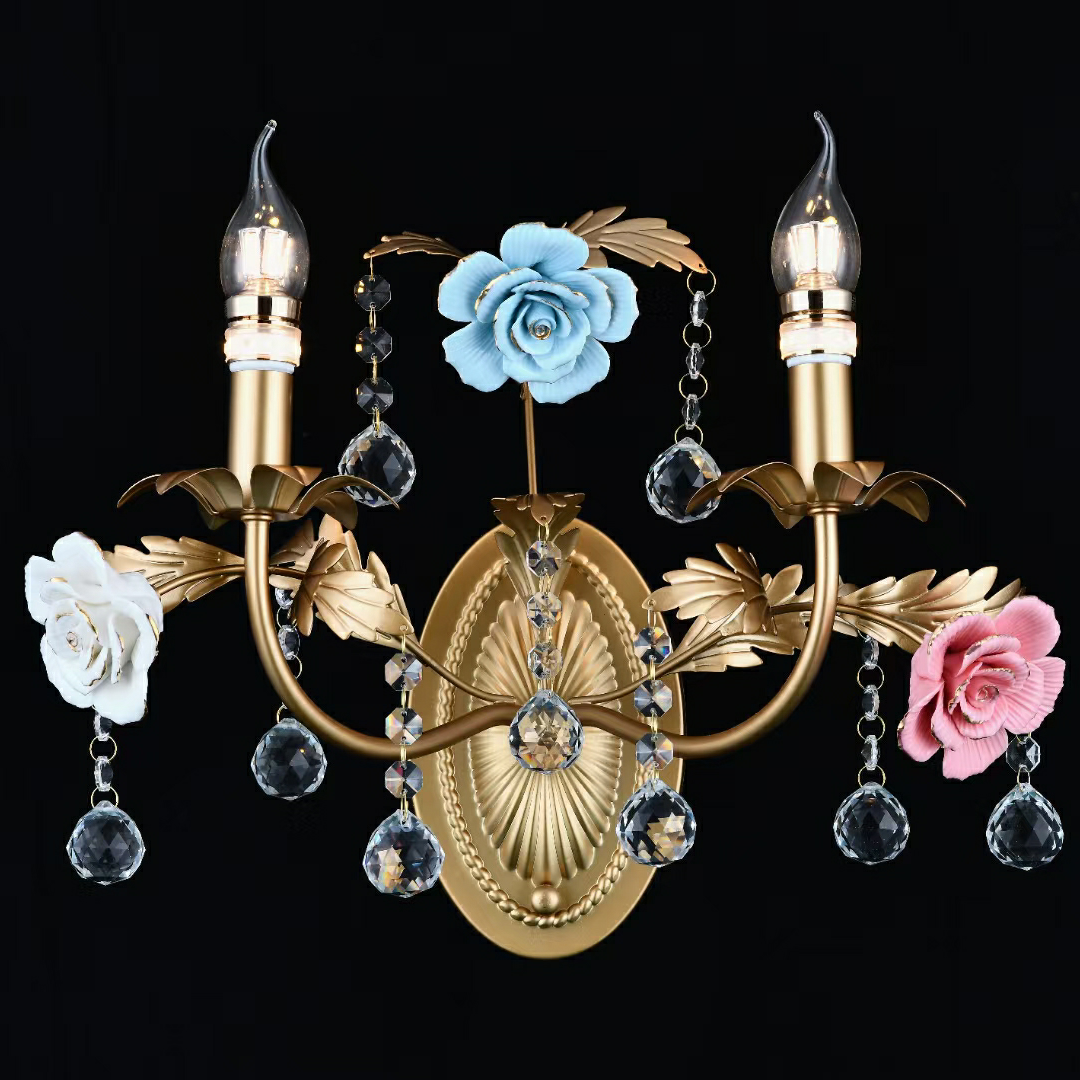 Two ceramic flower lanterns and wall lamps