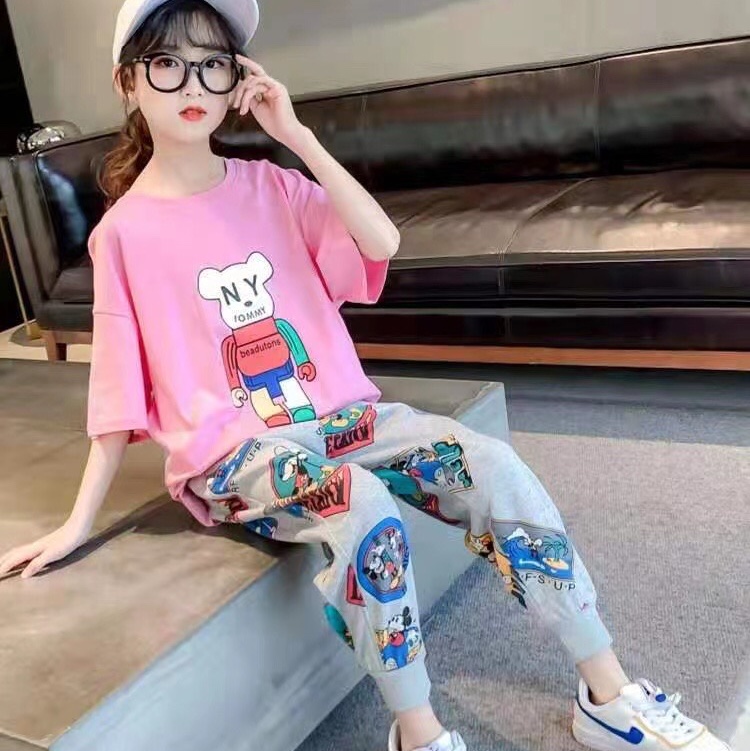 2021新款韩版女童短袖夏装儿童韩版中大童夏季运动时髦洋气