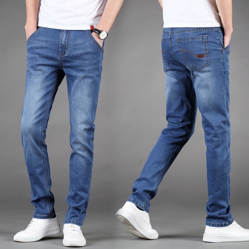 Summer Thin Light Blue Jeans Men Elastic Slim-Fit Small Feet Pants Men Korean Version Of The Trend Pants Men