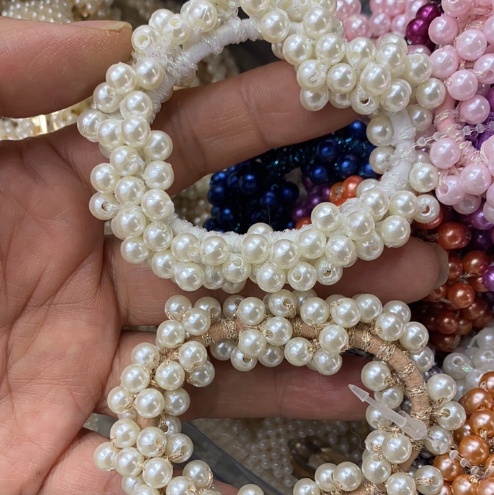 Pearl Handmade Crochet Gold Thread Pearl Rubber Band Circle, Horsetail Circle