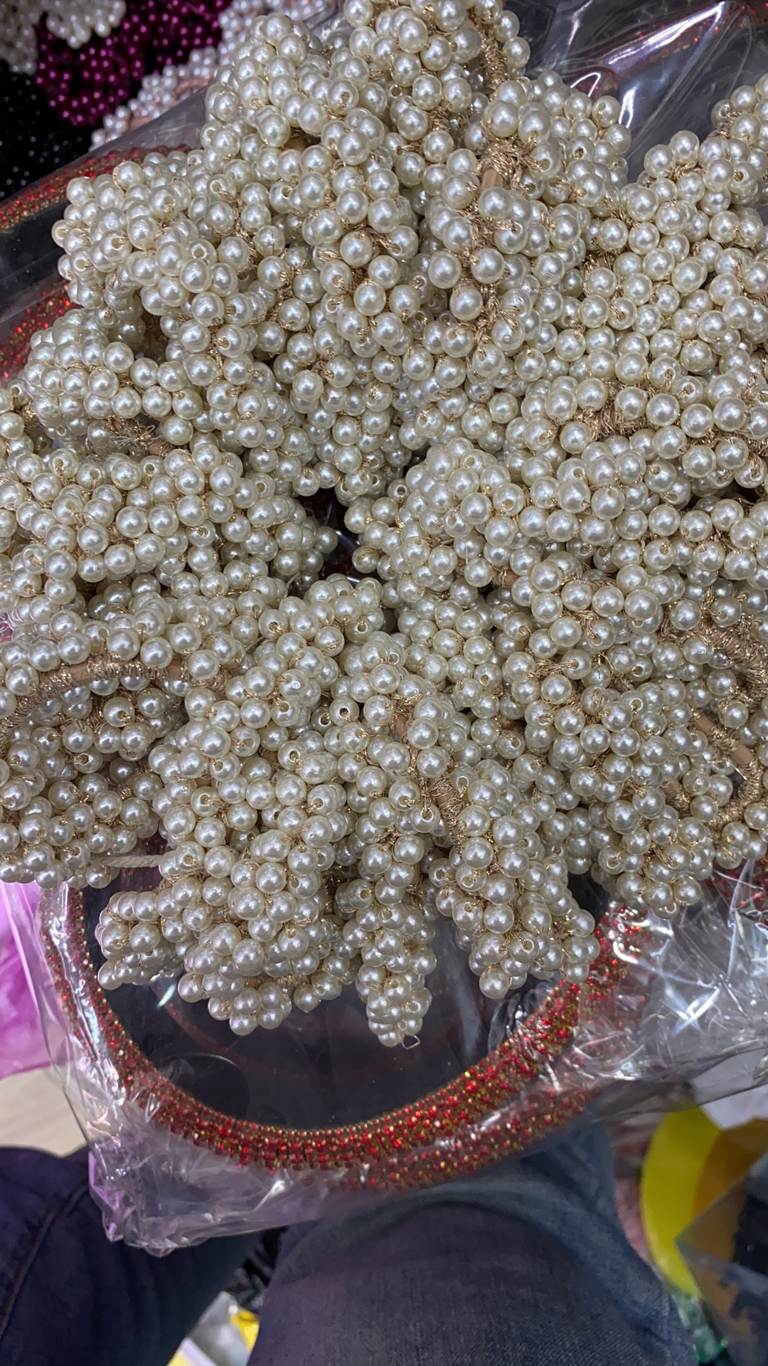 Pearl Handmade Crochet Gold Thread Pearl Rubber Band Circle, Horsetail Circle Item Picture