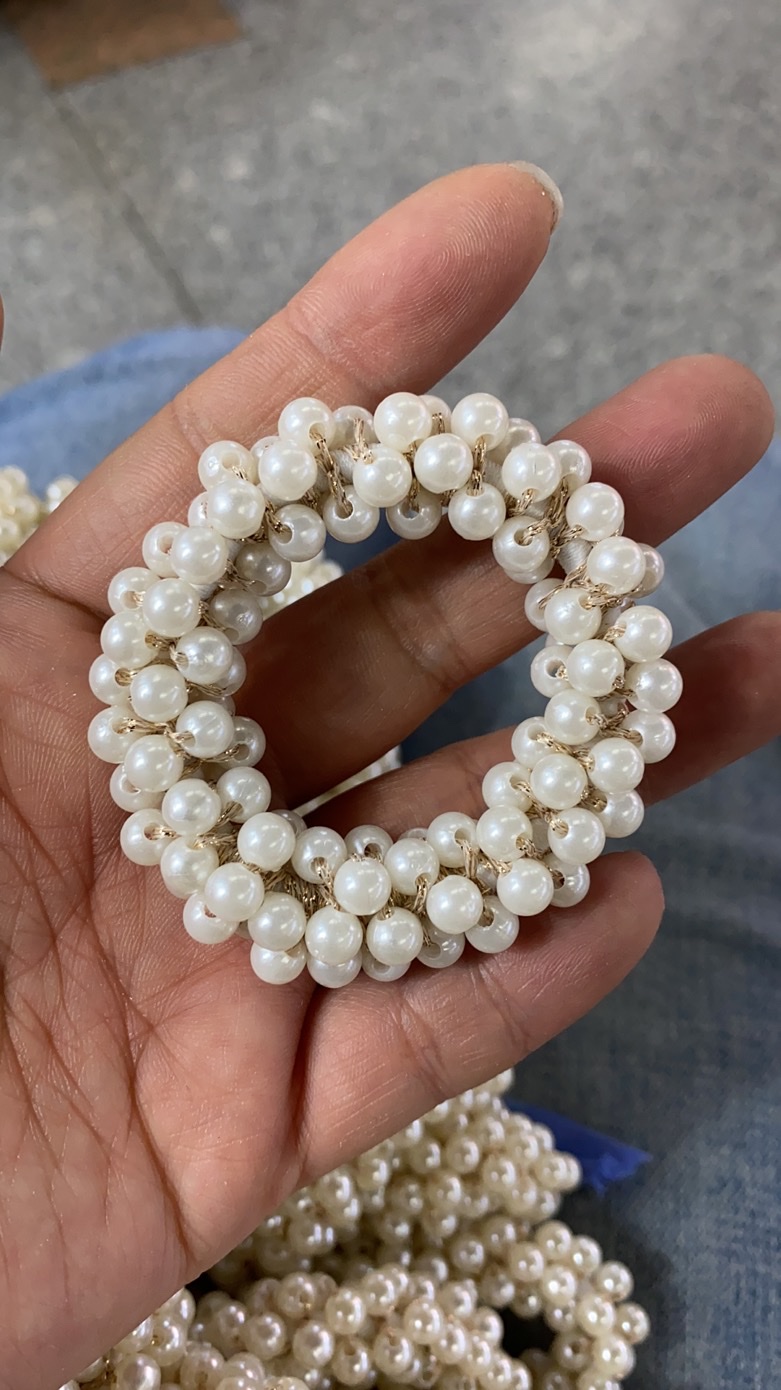 Pearl Handmade Crochet Gold Thread Pearl Rubber Band Circle, Horsetail Circle undefined