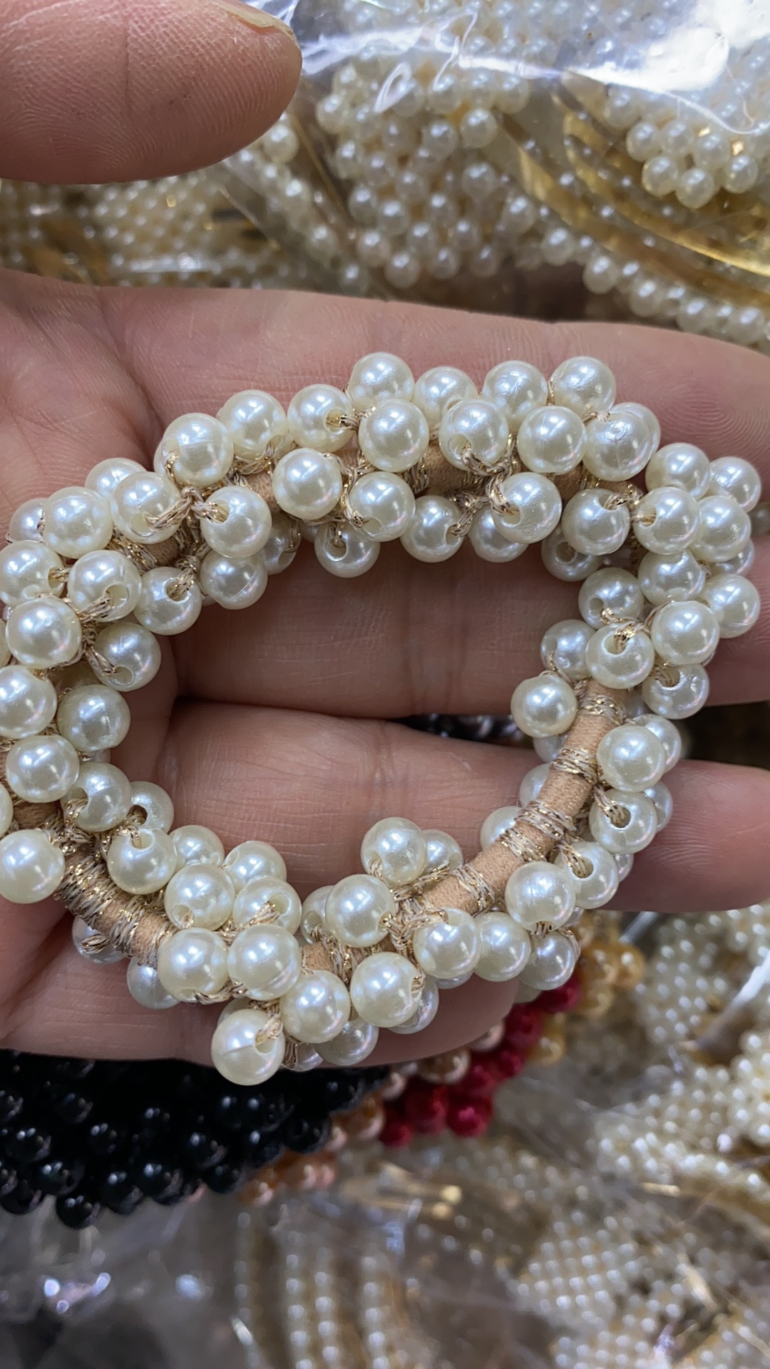 Pearl Handmade Crochet Gold Thread Pearl Rubber Band Circle, Horsetail Circle undefined