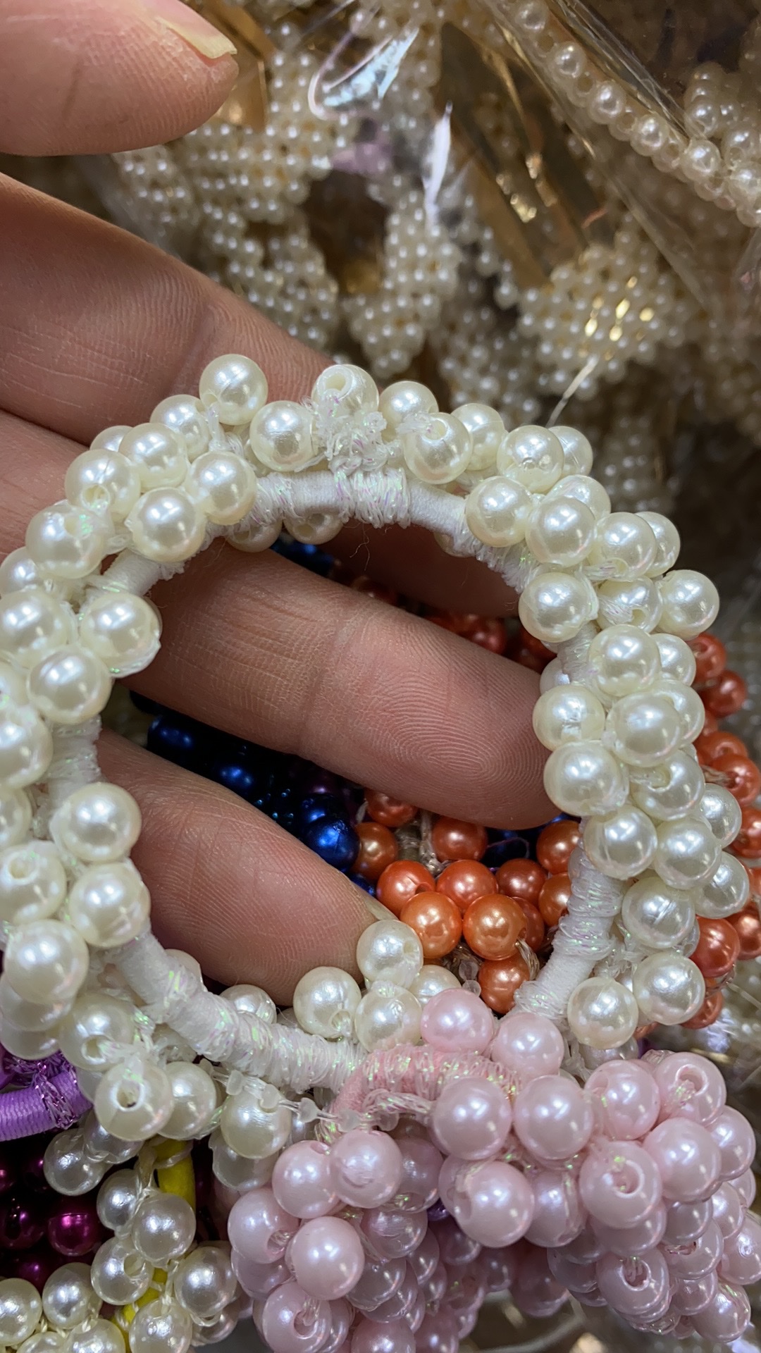 Pearl Handmade Crochet Gold Thread Pearl Rubber Band Circle, Horsetail Circle undefined