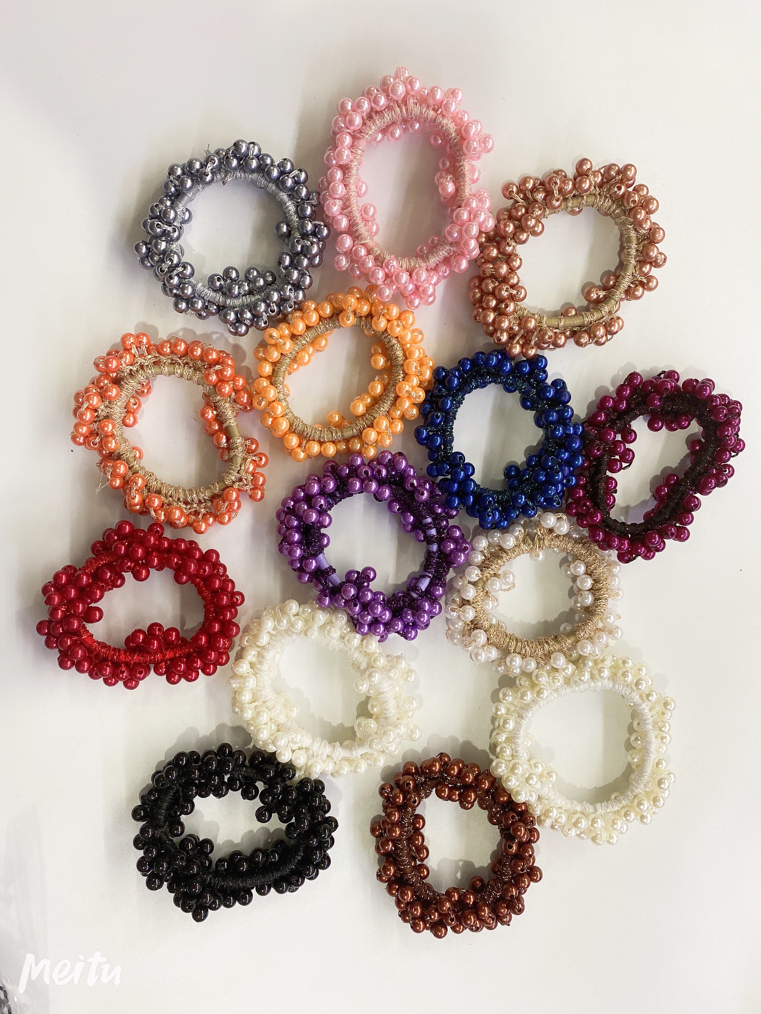 Pearl Handmade Crochet Gold Thread Pearl Rubber Band Circle, Horsetail Circle Item Picture
