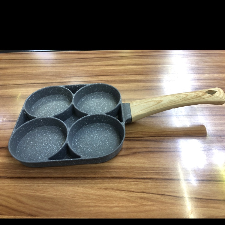 Four-hole egg pan, die-cast thickened non-stick pan, breakfast egg frying pan, mica stone wood grain anti-heat handle, induction cooker, gas universal, household, light oil fume cooking, baking tray, mini pan details Picture