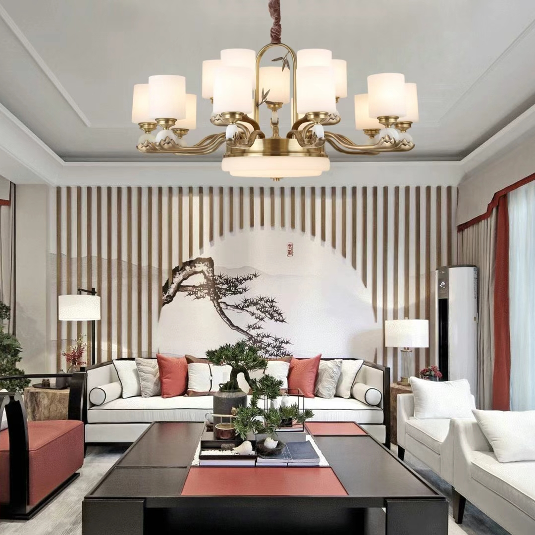 New Chinese-style jade all-copper living room chandelier lighting fixtures, household chandelier LED lights