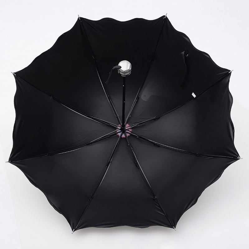 Creative Korean-style cute and fresh princess umbrella, black vinyl uv umbrella, UV-resistant wavy edge sun umbrella in stock detail image 5
