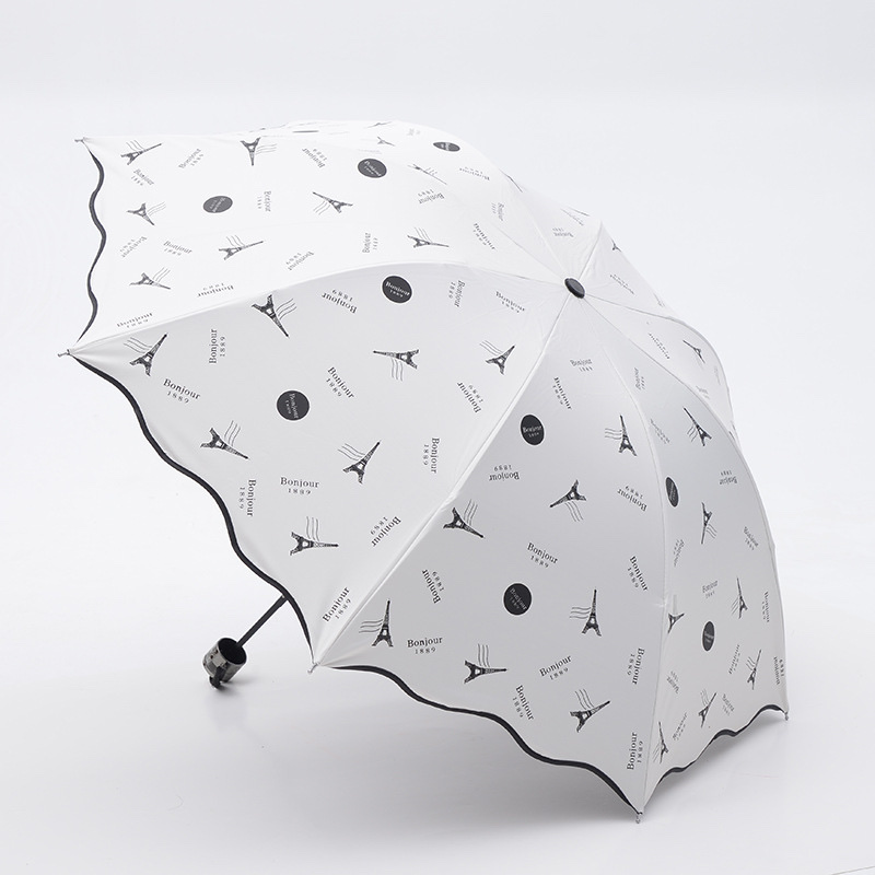 Creative Korean-style cute and fresh princess umbrella, black vinyl uv umbrella, UV-resistant wavy edge sun umbrella in stock detail image 3