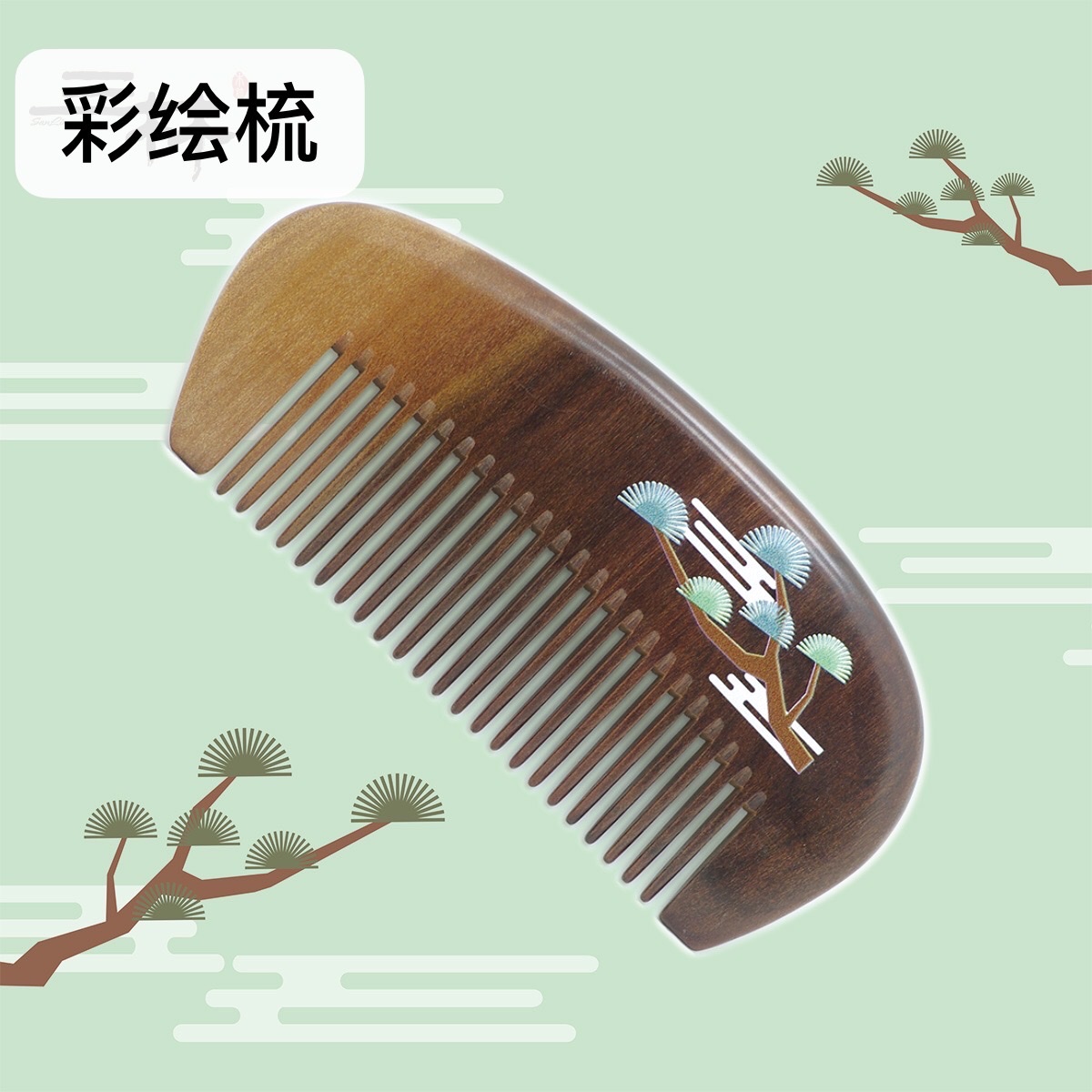 Factory direct sales of natural log double gradient color series wooden combs, featuring 3d painted combs details Picture