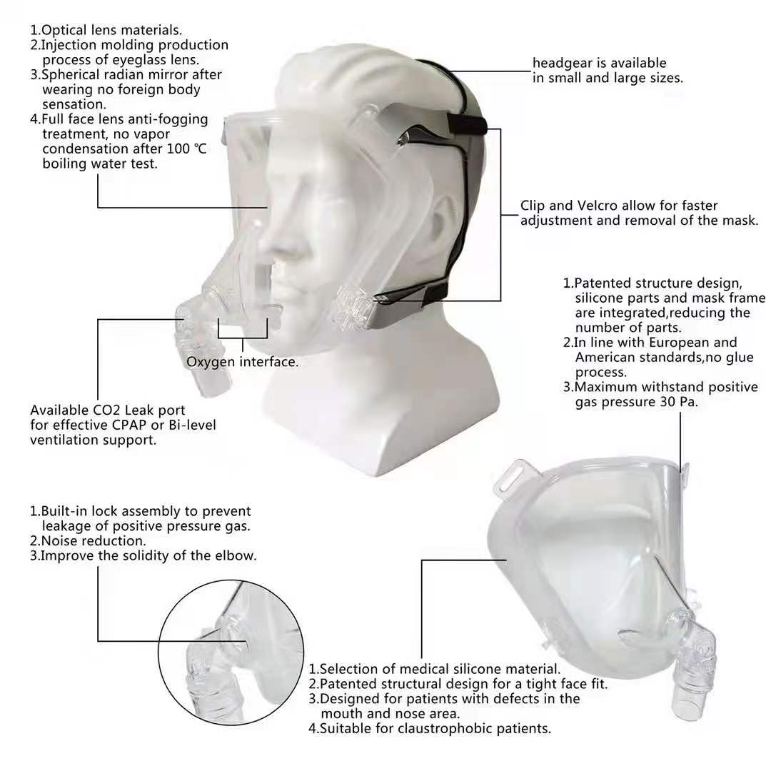 厂家直销全脸型呼吸机面罩鼻氧管组合式挂钩全硅胶。详情图9