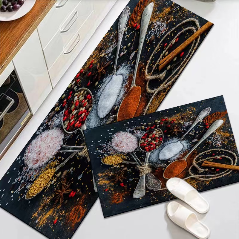 3D印花厨房垫50*80+50*150㎝银线歺具图