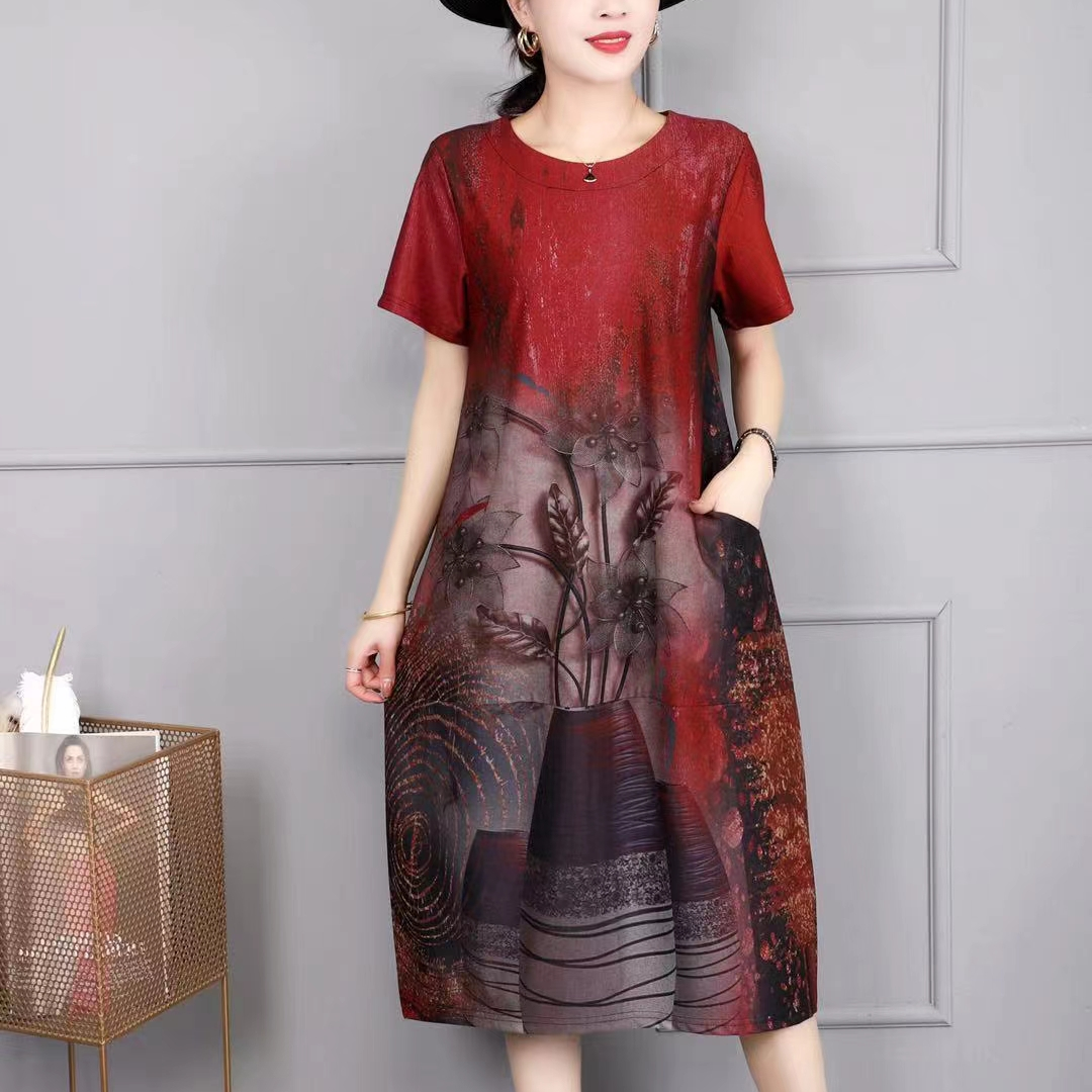 Summer new monofilament linen short-sleeved dress