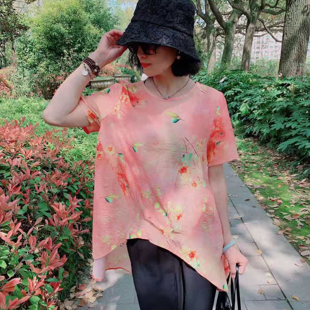 胖妈妈短袖上衣夏季新款中年女装韩版薄T恤中长款阔太太大码小衫