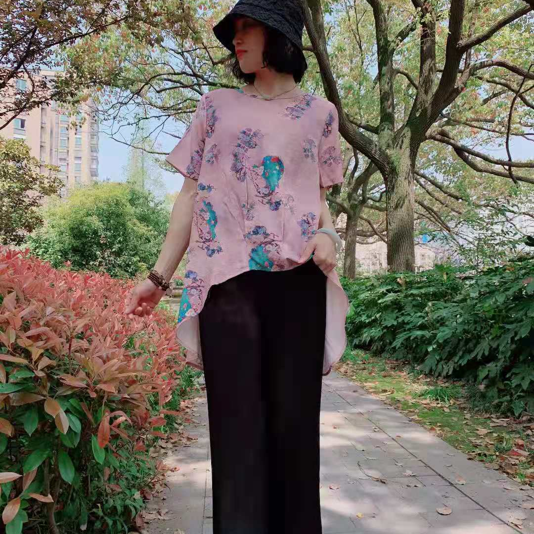 中年妈妈夏装棉麻套装女夏2021新款洋气短袖中老年女装气质两件套