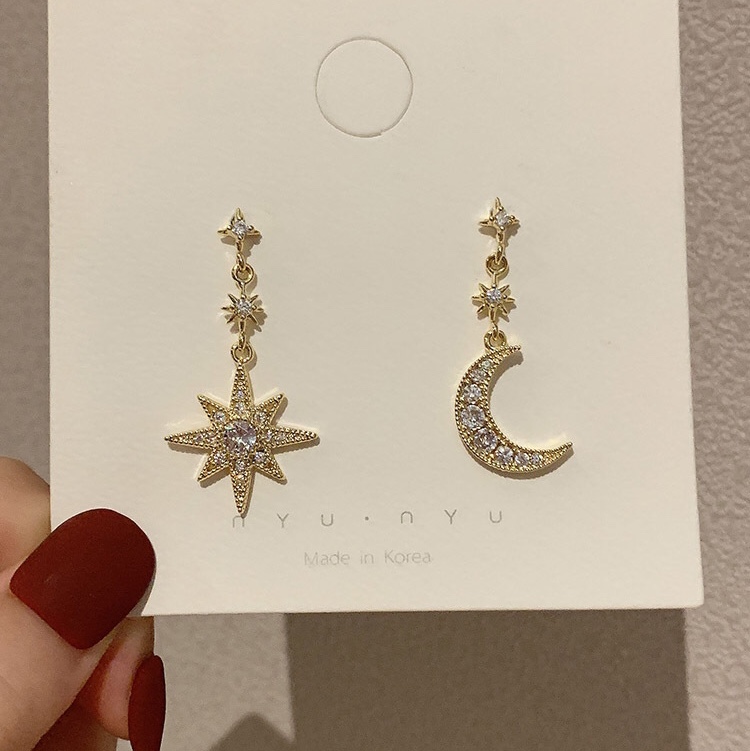 Sun and moon shine together ear studs
