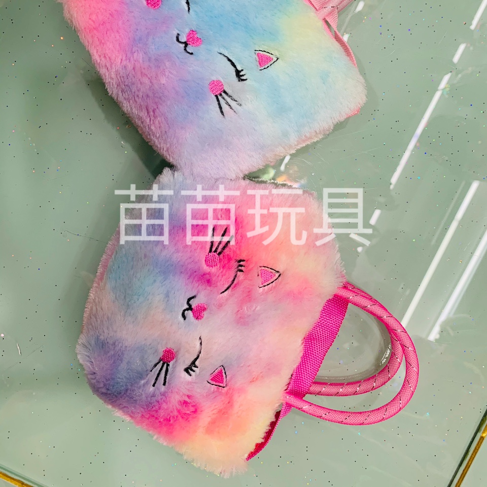 Plush toy crossbody bags, plush cartoon children's colorful plush handbags, cute cartoon cat crossbody bags