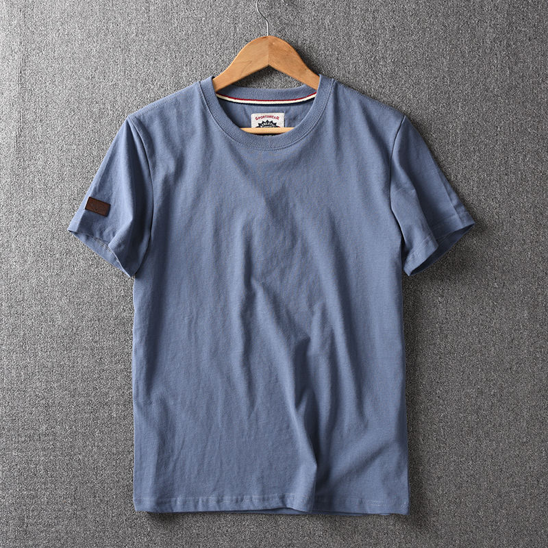夏季 外贸男装水洗磨毛纯棉面料男士纯色圆领短袖T恤男欧美单t恤10