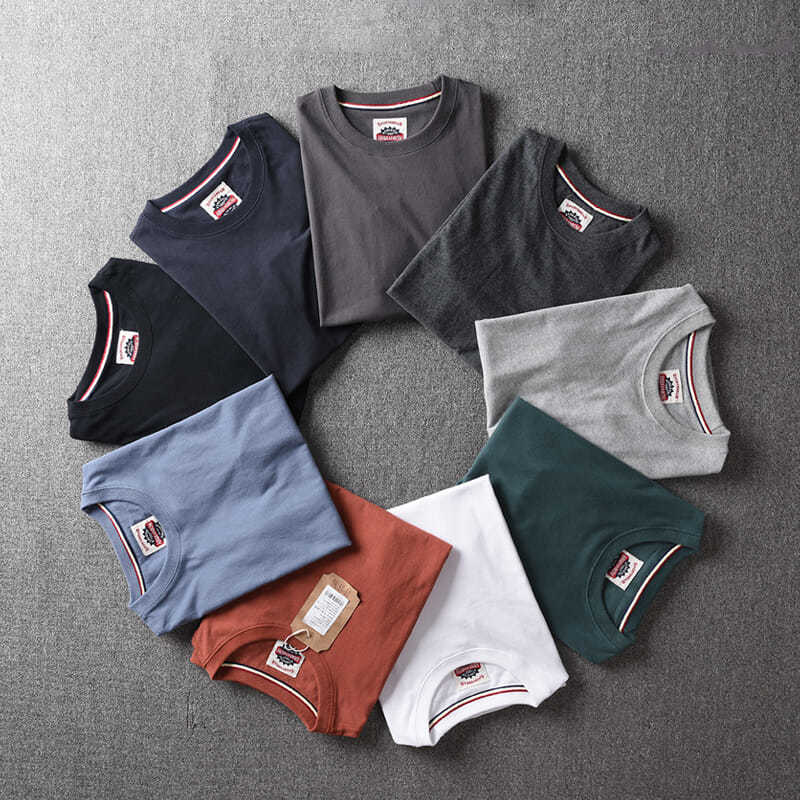 夏季 外贸男装水洗磨毛纯棉面料男士纯色圆领短袖T恤男欧美单t恤7产品图