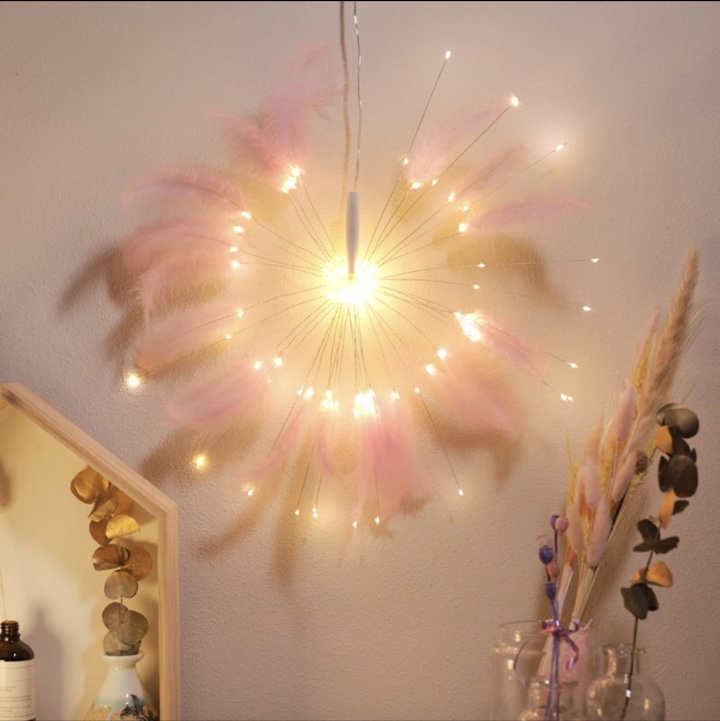 led copper wire lamp Dandelion window chandelier design style modern pink feather warm white light
