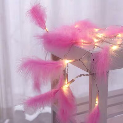 led lights string pink feather decoration home hotel home decor network red room with the girl heart ins wind