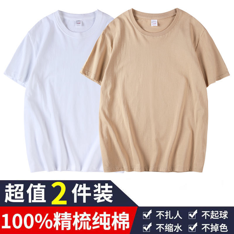 好货 工厂单外贸尾货纯色美式休闲纯棉剪标短袖T恤男圆领夏季半袖3产品图