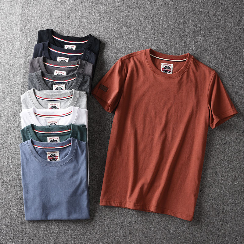 好货 工厂单外贸尾货纯色美式休闲纯棉剪标短袖T恤男圆领夏季半袖15细节图