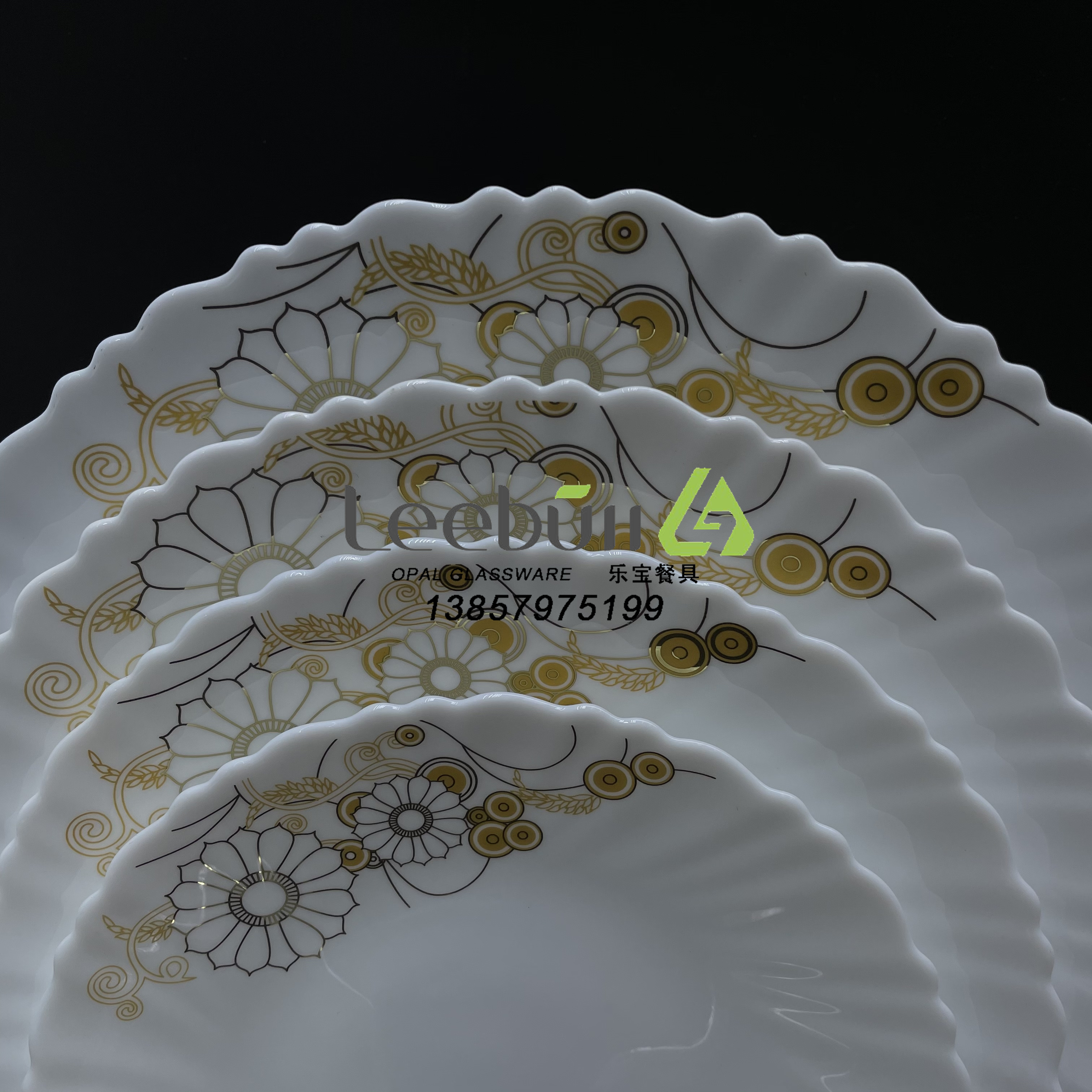 白玉瓷钢化玻璃餐具金色贴花10寸盘详情图2