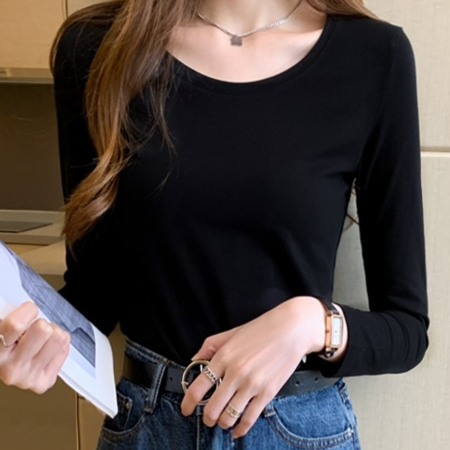 纯棉黑色打底衫女秋冬内搭长袖低领白色t恤百搭春秋衣紧身上衣服