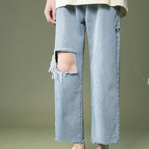 Ripped jeans for women in summer, thin wide-leg pants, trendy and slimming, versatile pants, straight and loose