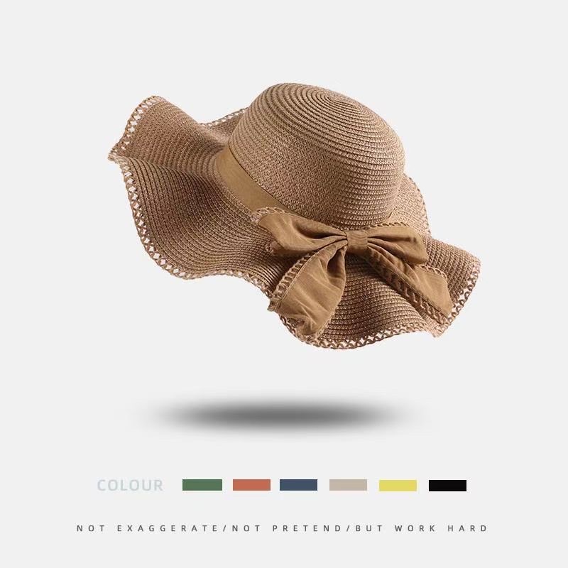 Summer large-brimmed bow, versatile for outings, face protection and sun protection straw hat, UV protection, foldable vacation beach hat for women detail image 7