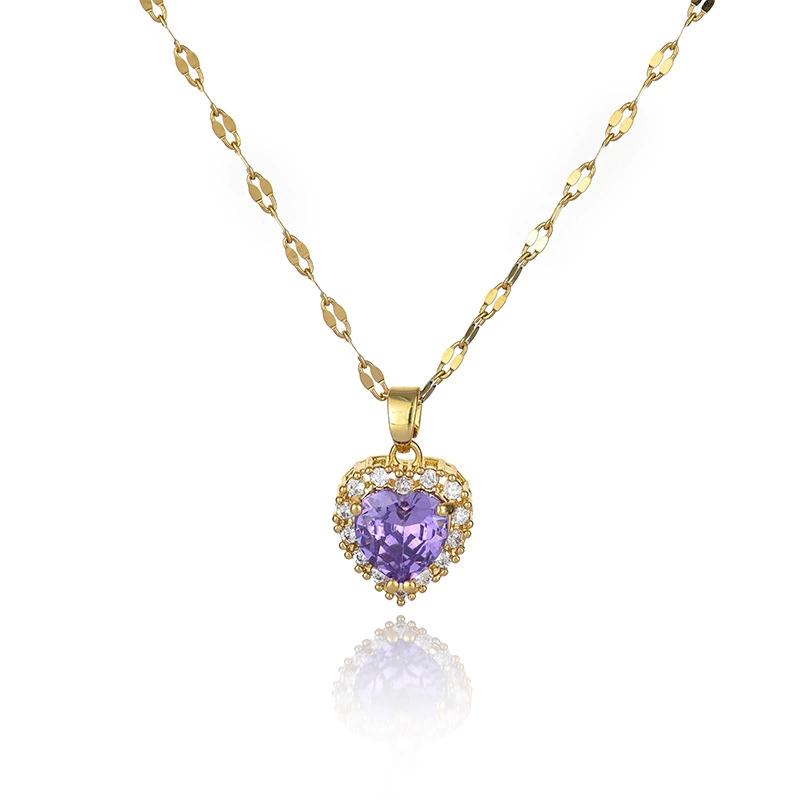 Copper-plated real gold pendant, titanium steel chain, vacuum gold color-preserving electroplated ocean heart detail image 2