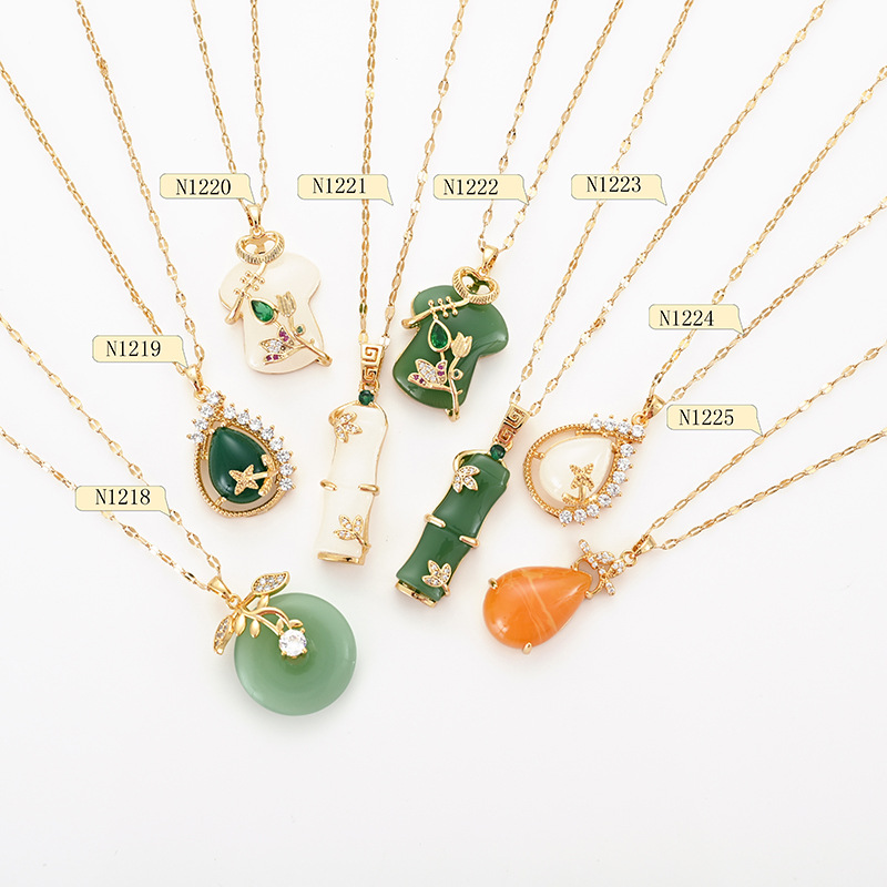 Fashionable and trendy copper-plated real gold pendant, titanium steel chain, vacuum gold color retention, electroplated bamboo to announce safety detail image 6