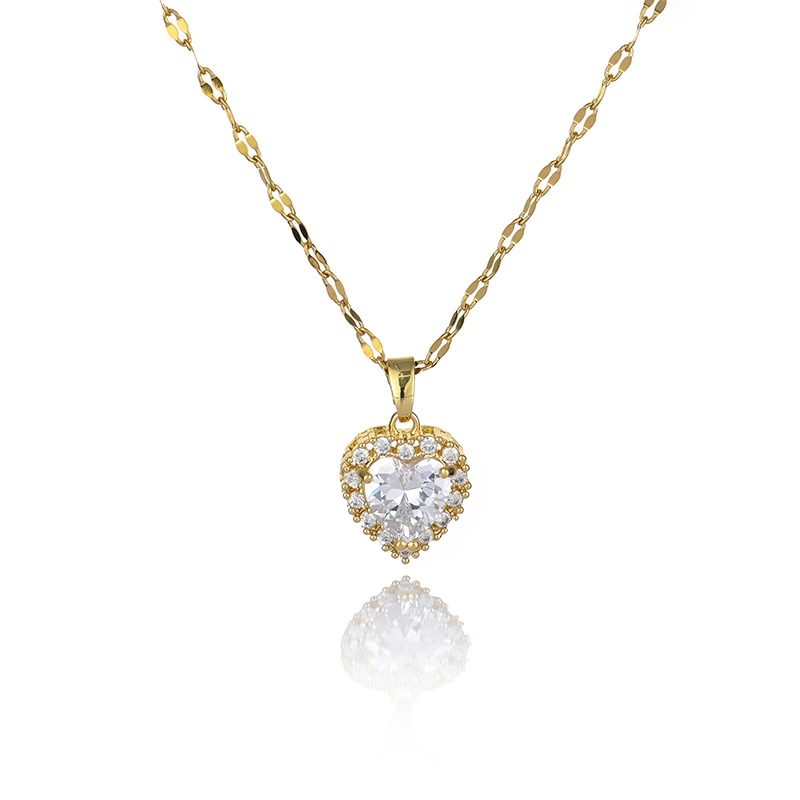 Copper-plated real gold pendant, titanium steel chain, vacuum gold color-preserving electroplated ocean heart detail image 4