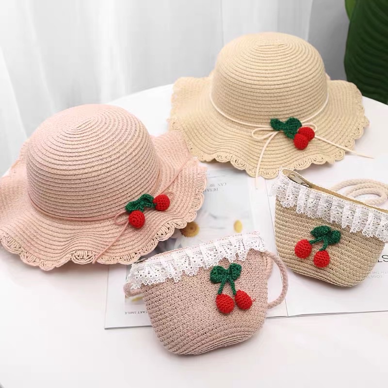 Children's sun hats, girls' spring and summer new straw hats, loose change bags, baby sun protection wide-brimmed hats, sun fisherman hats details Picture