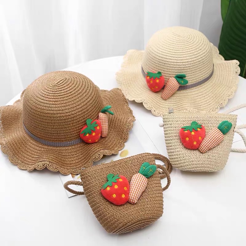 Children's sun hats, girls' spring and summer new straw hats, loose change bags, baby sun protection wide-brimmed hats, sun fisherman hats detail image 2