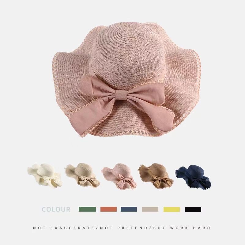 Summer large-brimmed bow, versatile for outings, face protection and sun protection straw hat, UV protection, foldable vacation beach hat for women