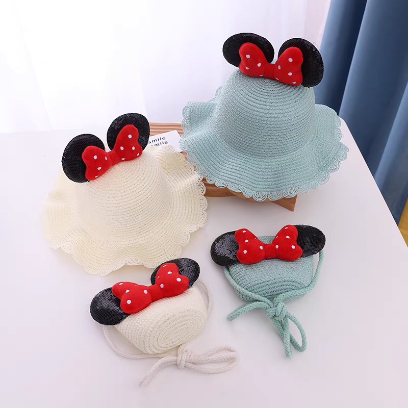 Children's sun hat, girls' summer new straw hat bag set, sun protection hat, summer princess baby baby hat set bag detail image 4