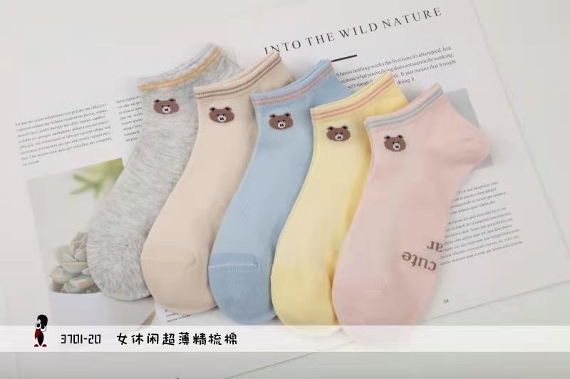 Women's Spring and summer ultra-thin combed cotton cartoon mesh boat socks detail image 1