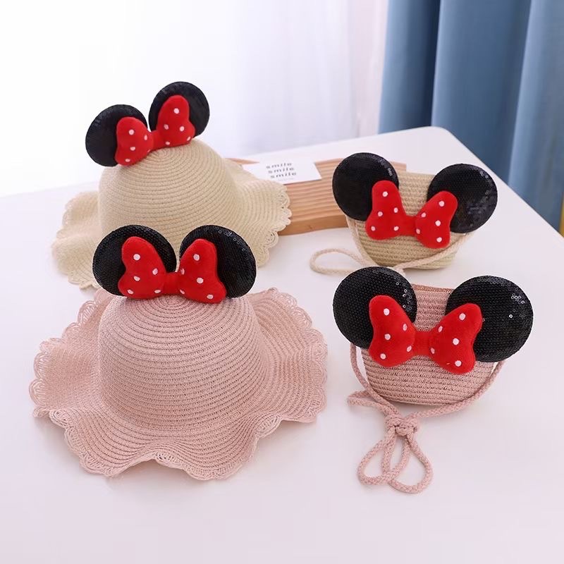 Children's sun hat, girls' summer new straw hat bag set, sun protection hat, summer princess baby baby hat set bag detail image 2