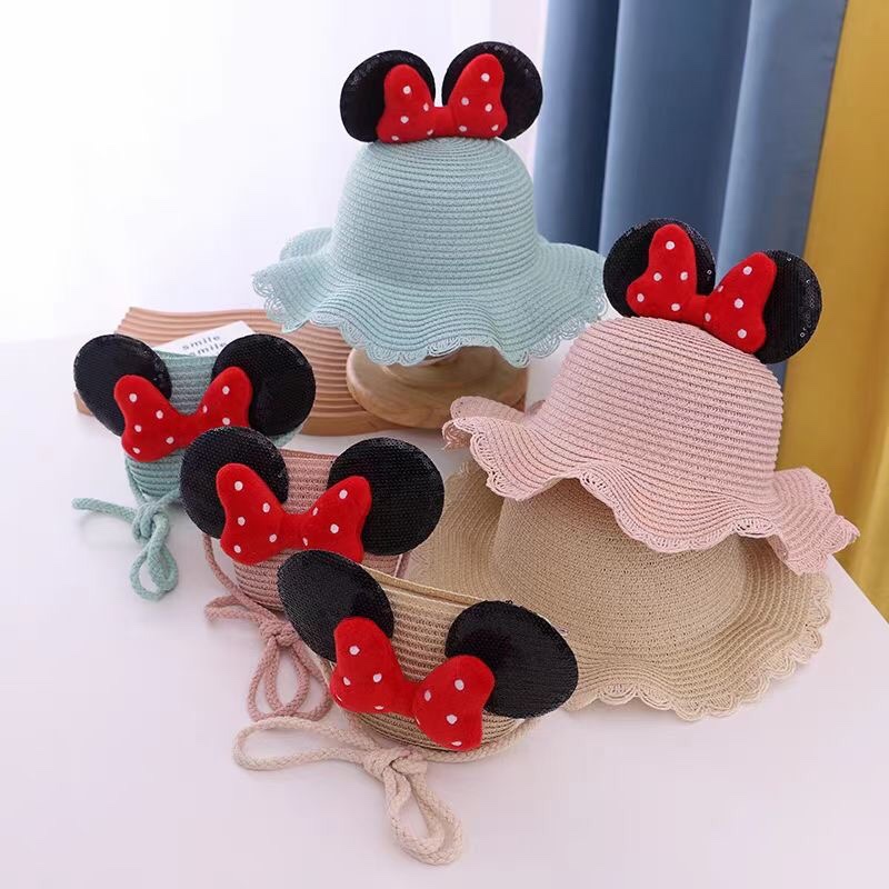 Children's sun hat, girls' summer new straw hat bag set, sun protection hat, summer princess baby baby hat set bag