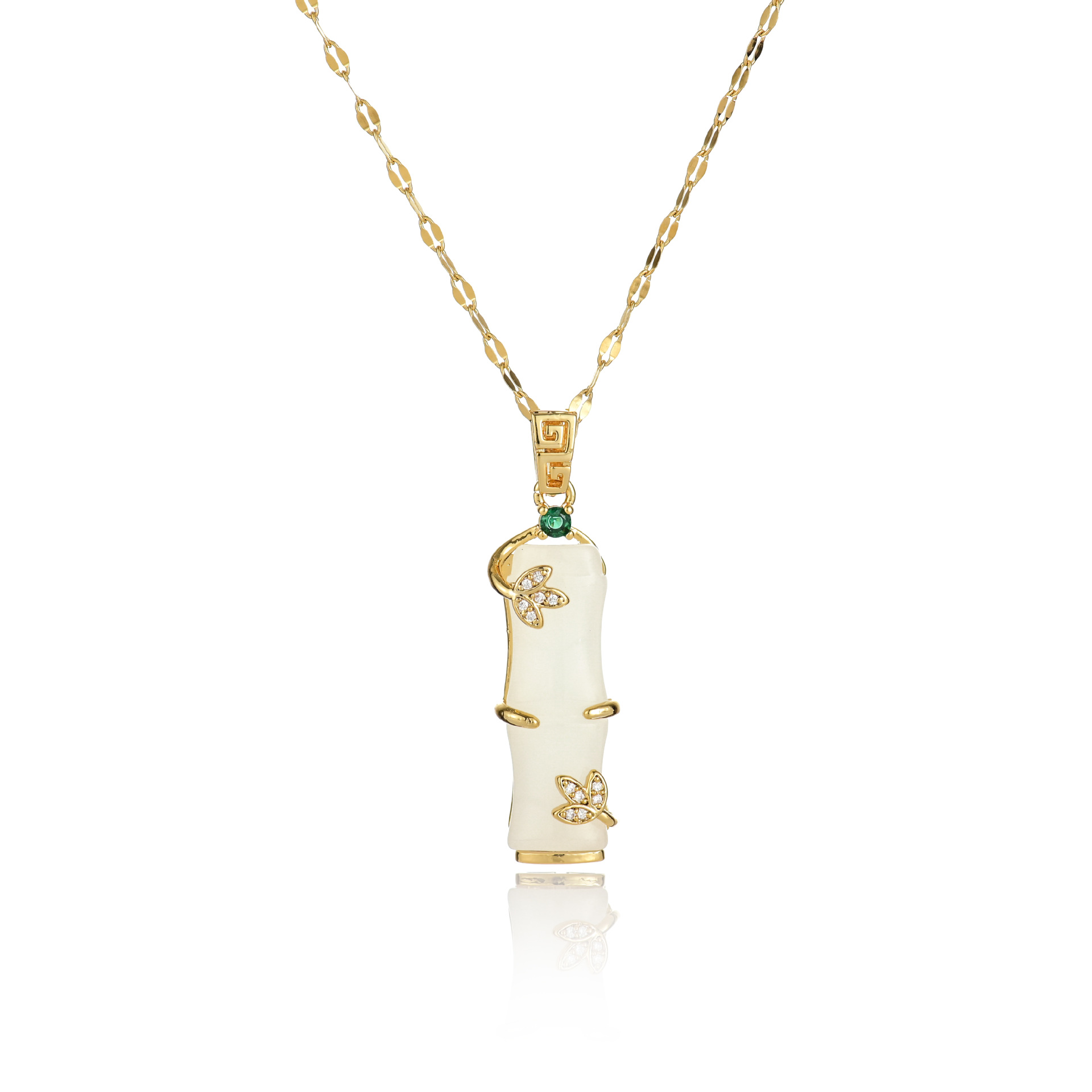 Fashionable and trendy copper-plated real gold pendant, titanium steel chain, vacuum gold color retention, electroplated bamboo to announce safety detail image 9