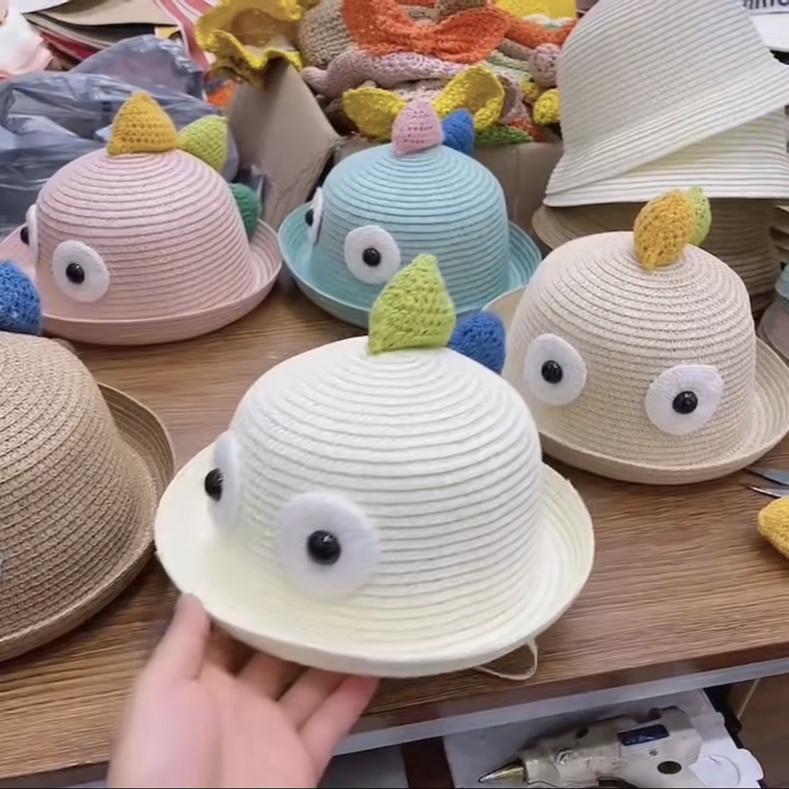Children's sun hat, girls' summer new straw hat bag set, sun protection sun hat, summer princess baby dinosaur hat