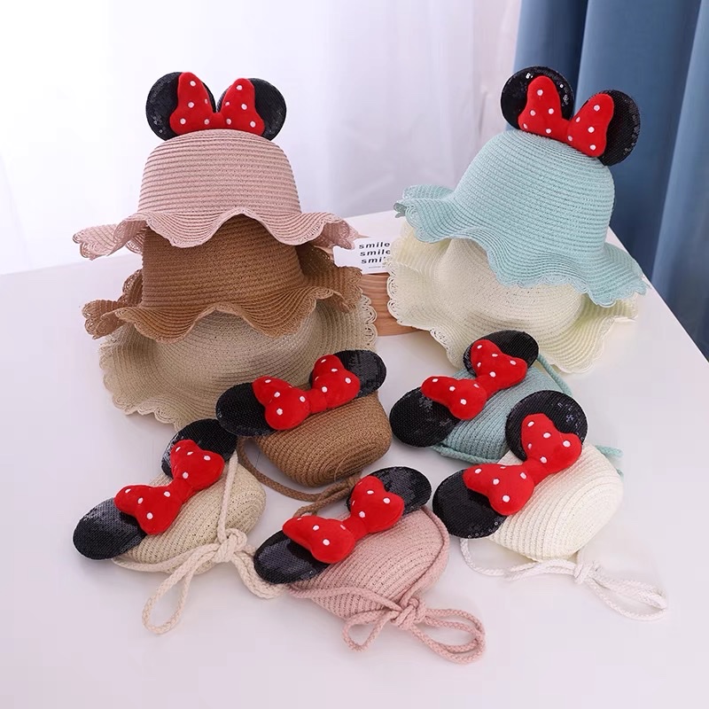 Children's sun hat, girls' summer new straw hat bag set, sun protection hat, summer princess baby baby hat set bag detail image 3