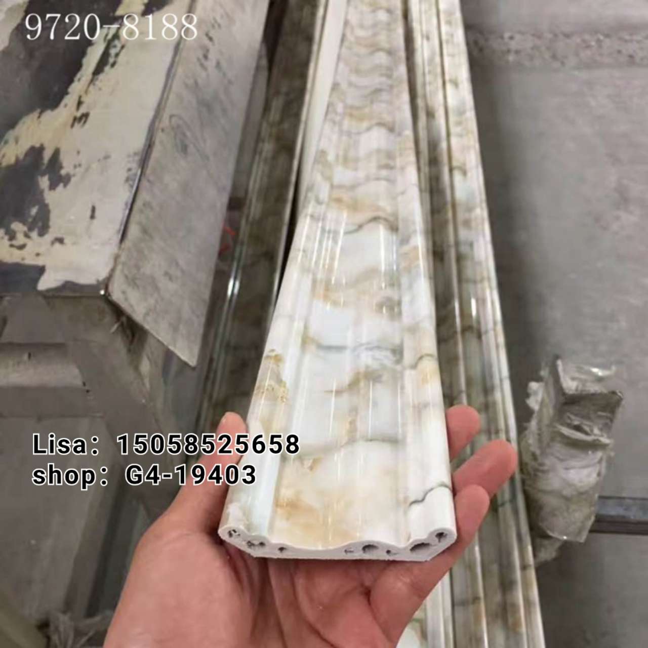 工厂直销PVC顶角线条7.5公分金丝米黄仿大理石条纹阴角线棚线生产厂家 天花装饰线条详情图12