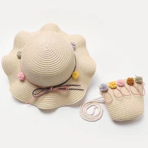 Children's summer cool hats are popular and stylish. Princess children's summer sun protection and shade straw hats go out to the beach detail image 2