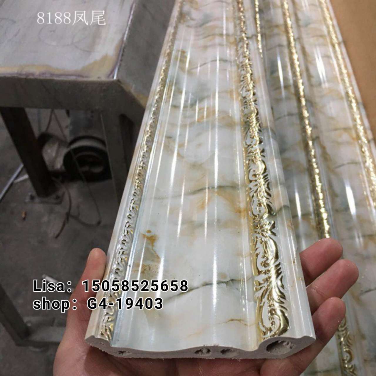 工厂直销PVC装饰线条 12公分金凤尾压花仿大理石 欧式吊顶防火顶角线批发详情图9