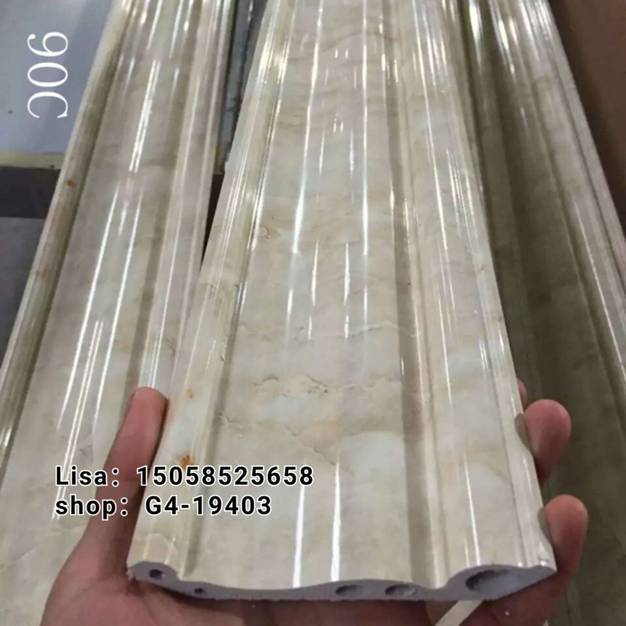 工厂直销PVC装饰线条 12公分白金凤尾压花仿大理石 欧式吊顶防火顶角线批发详情图12