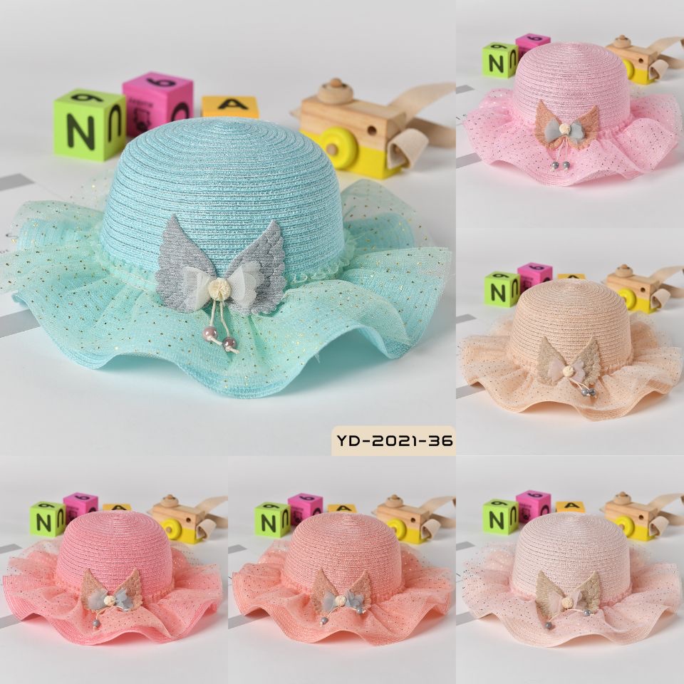 Children's hats, princesses' summer sun protection and shade straw hats detail image 1